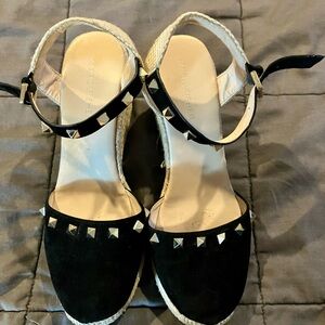 Marc Fisher Black Espadrille Studded Flats